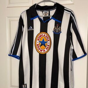 Vintage Adidas Newcastle United Brown Ale Sponsor Jersey Size L EPL Soccer Shirt